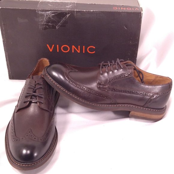 VIONIC Bowery Bruno Men's Oxford Business Dress Shoes Sz 8 Dark Brown 555BRUNO - Picture 1 of 9